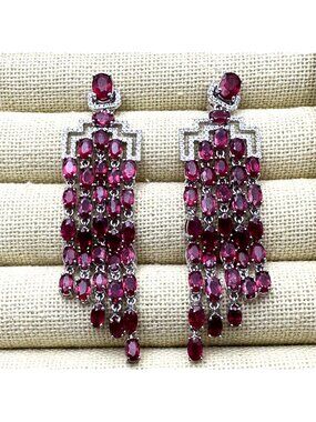 Ruby Earrings Sterling Silver Chandelier Pierced 2.5 Inch